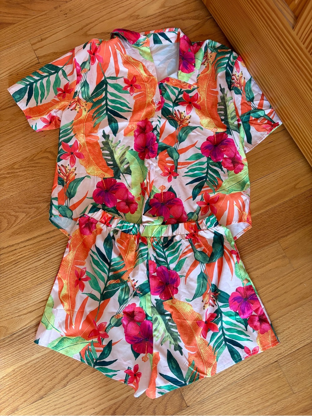 SHEIN Multicolor Tropical Floral Short-Sleeve Set - Size L